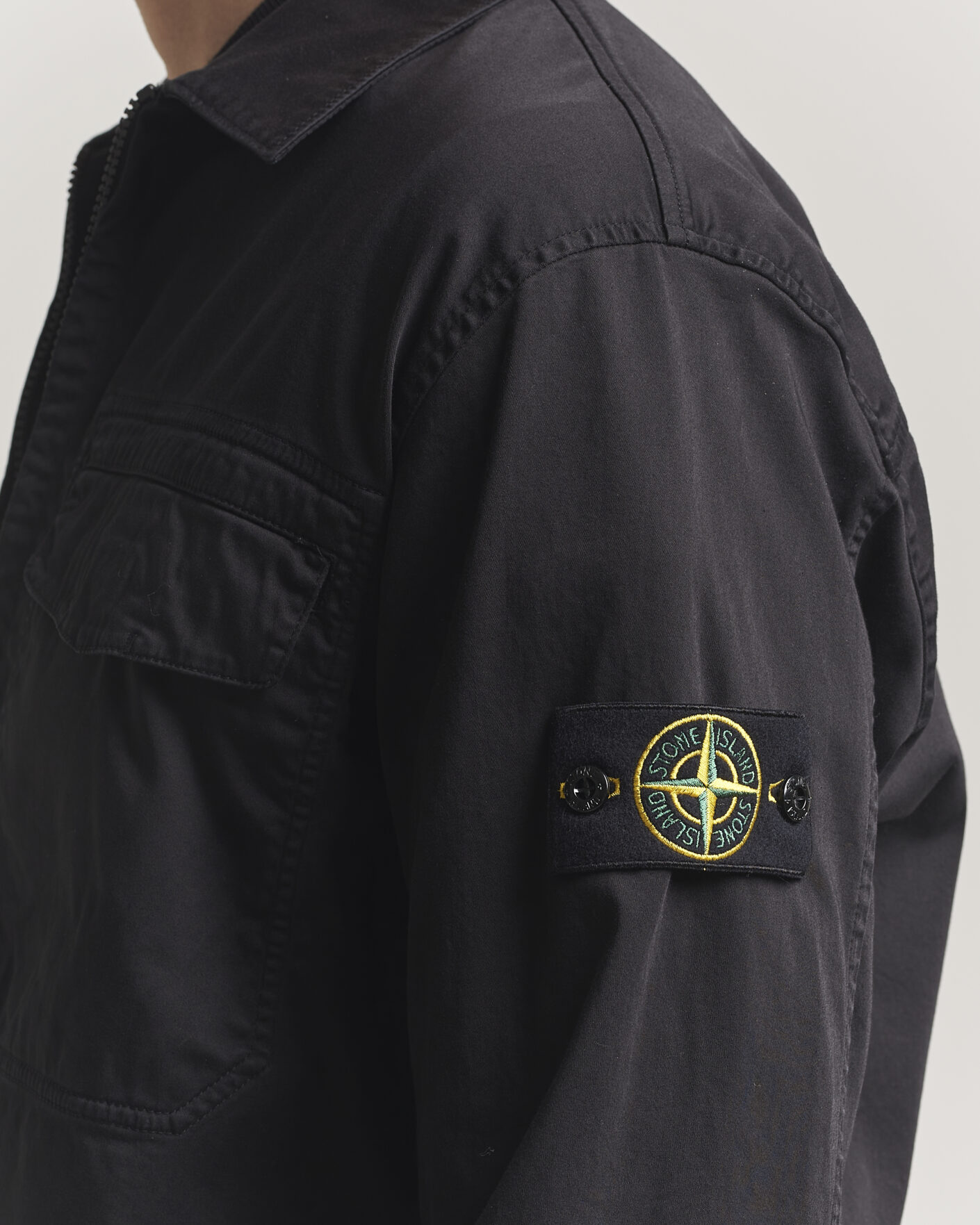 Herre | Skjorter | Stone Island | Cotton Stretch Zip Overshirt Black