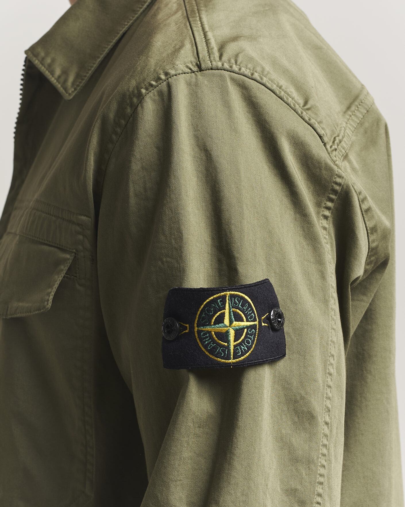 Herre | Skjorter | Stone Island | Cotton Stretch Zip Overshirt Military Green
