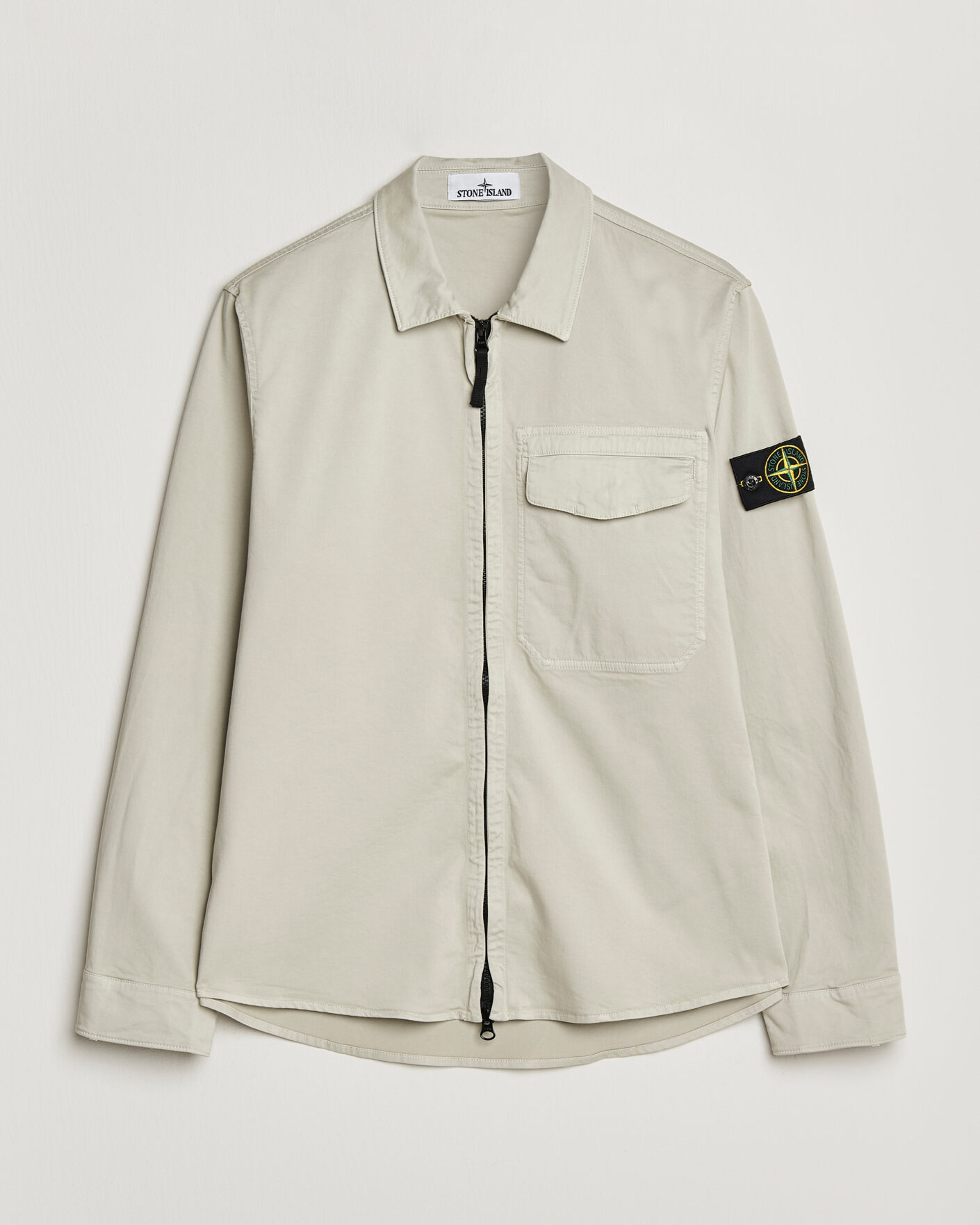 Herre | Skjorter | Stone Island | Cotton Stretch Zip Overshirt Pearl Grey