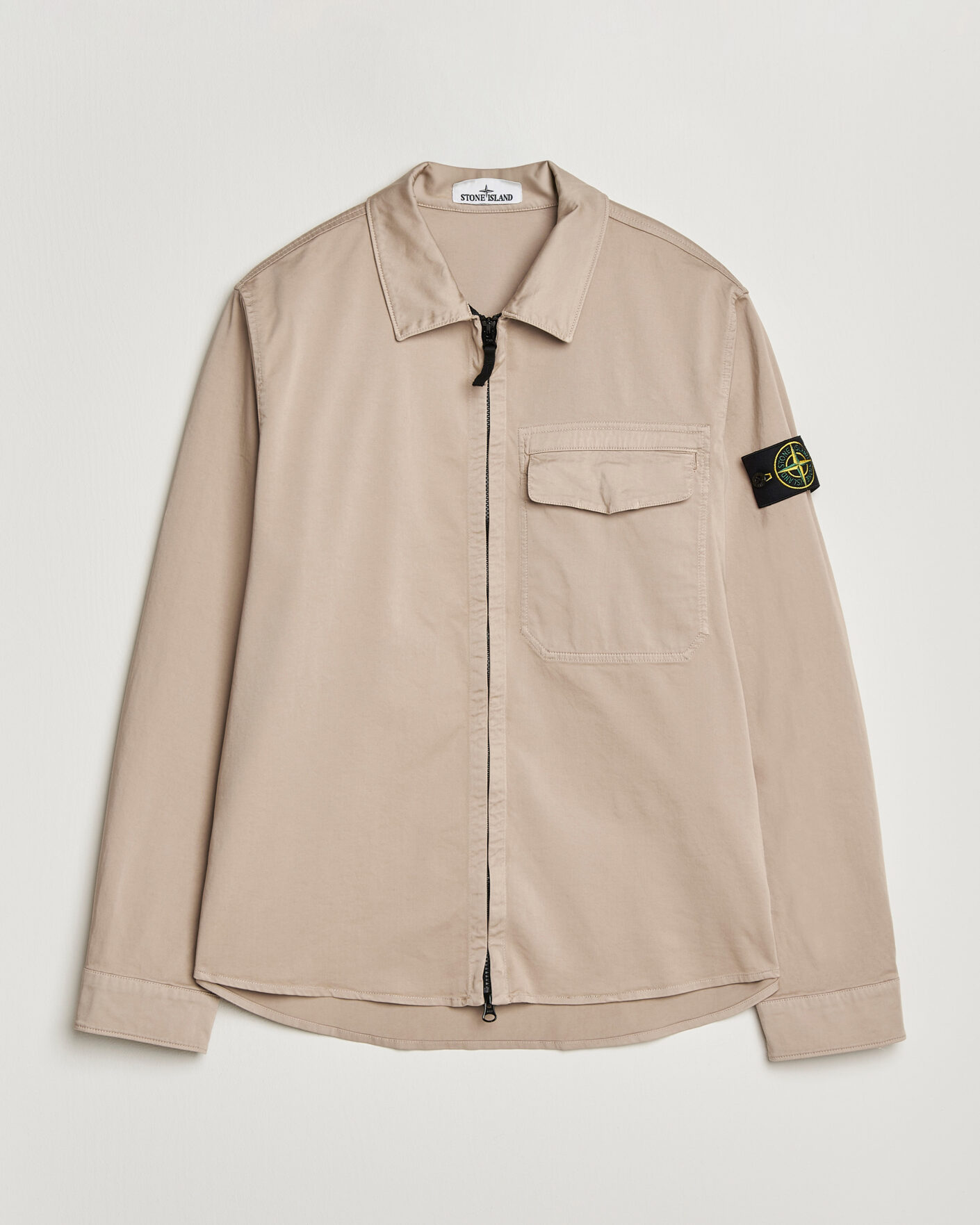 Herre | Skjorter | Stone Island | Cotton Stretch Zip Overshirt Desert