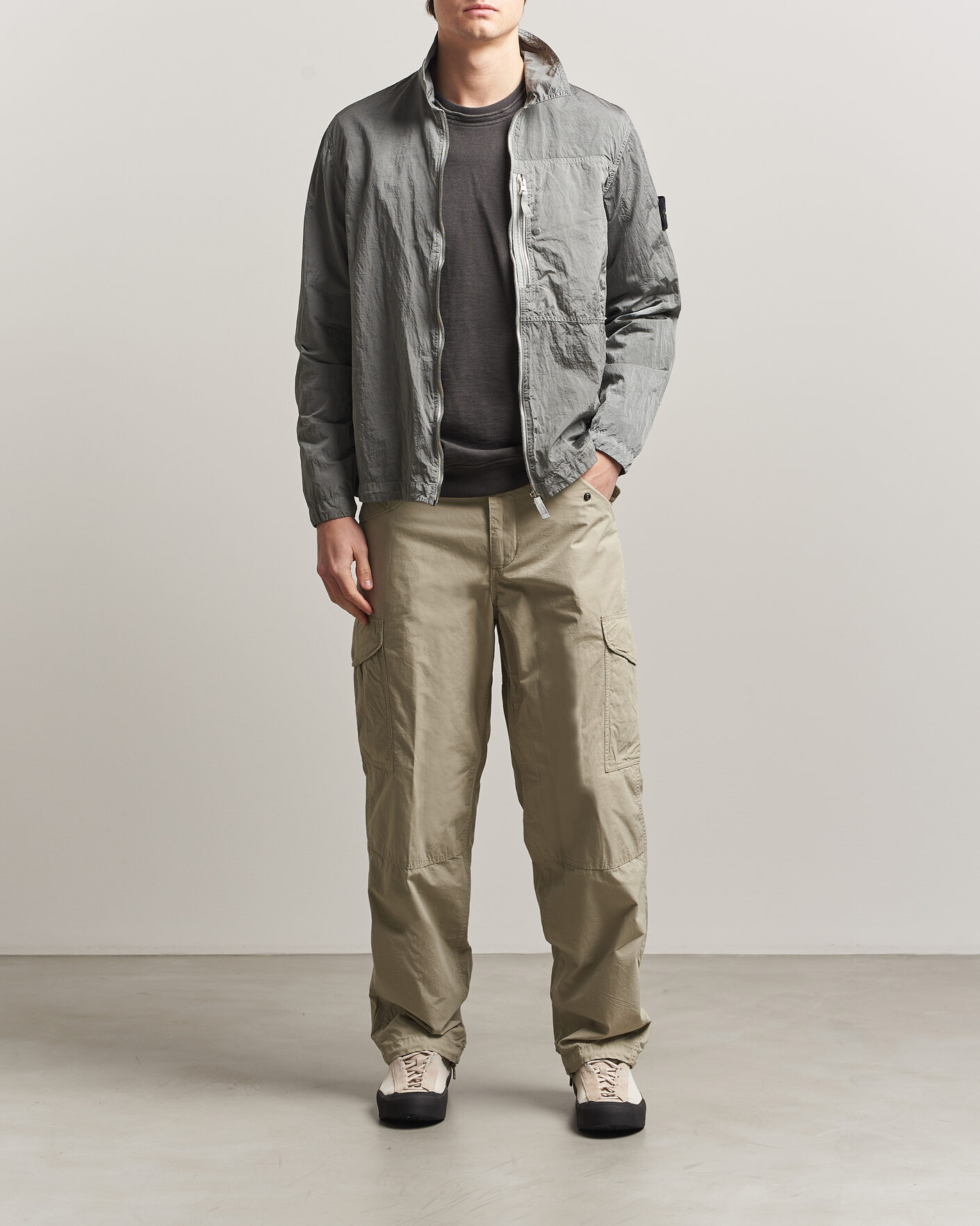 Herre | Skjorter | Stone Island | Nylon Metal Zip Overshirt Pearl Grey
