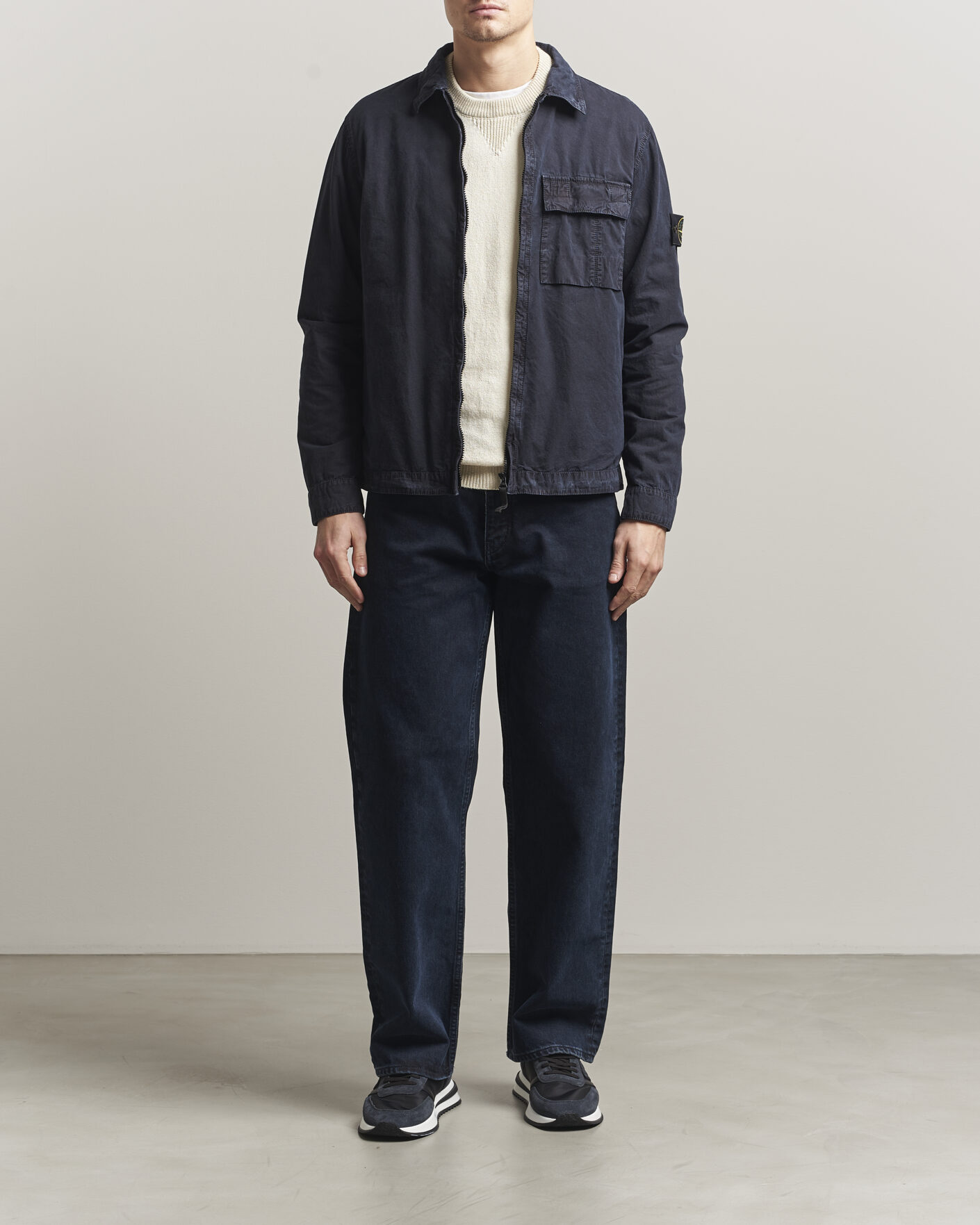 Herre | Skjorter | Stone Island | Brushed Cotton Canvas Zip Overshirt Navy
