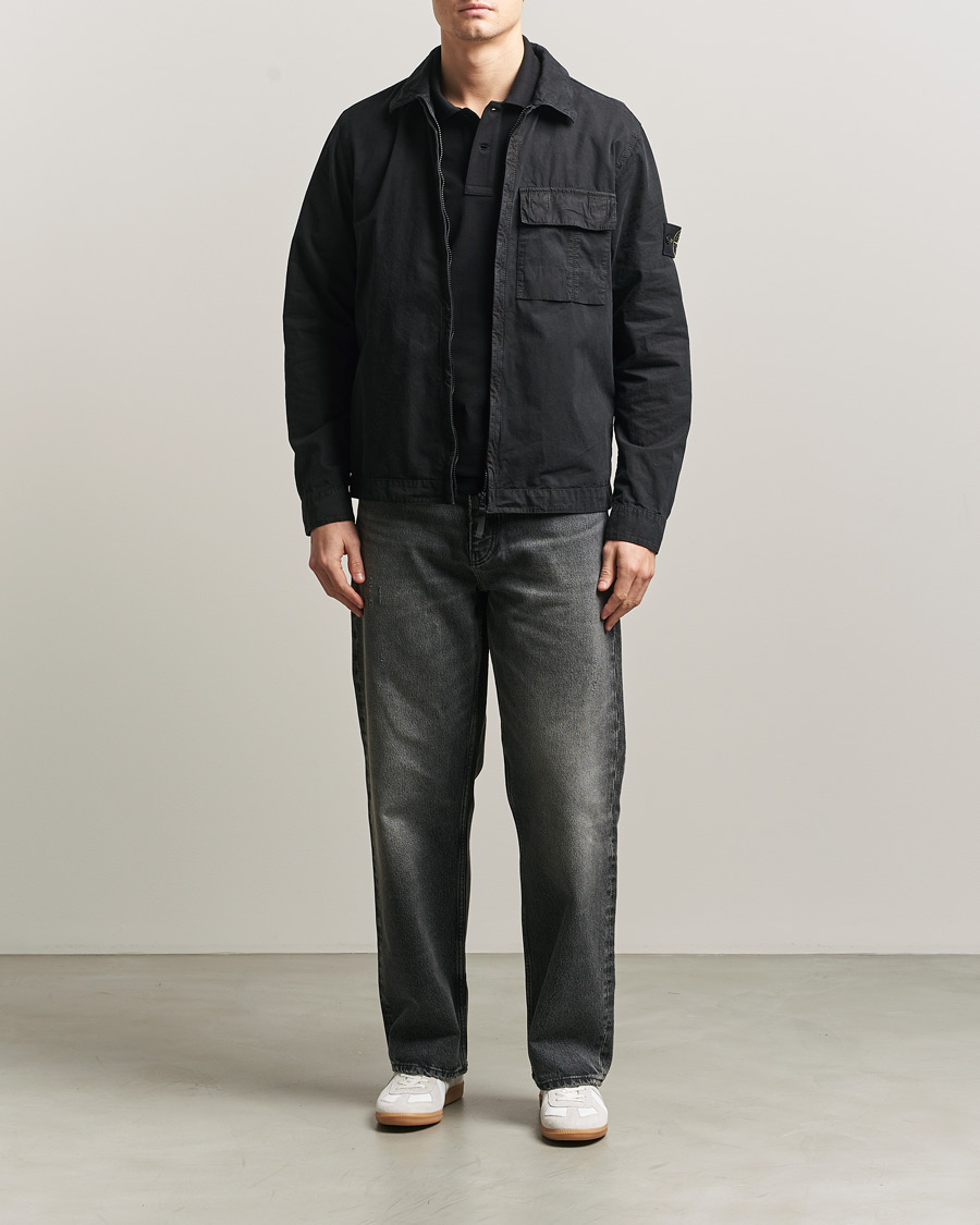 Herre | Skjorter | Stone Island | Brushed Cotton Canvas Zip Overshirt Black
