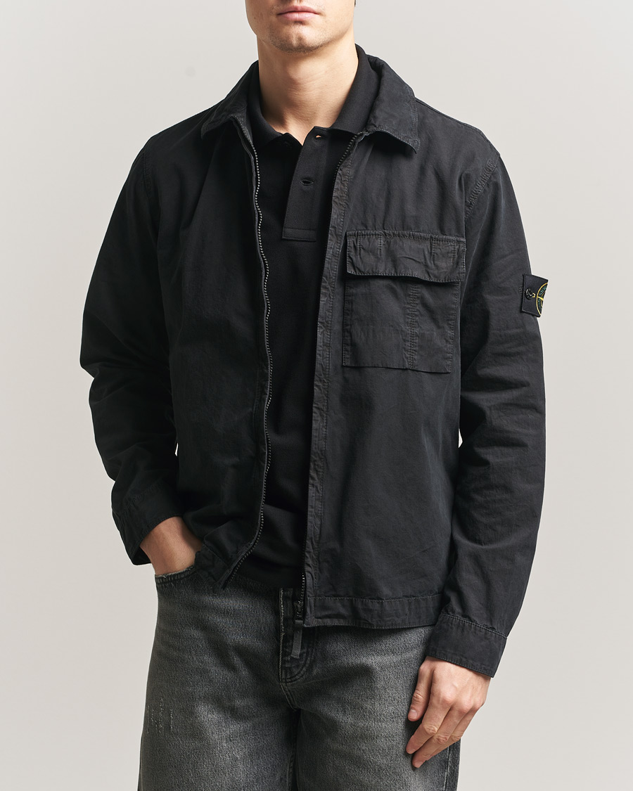 Herre | Skjorter | Stone Island | Brushed Cotton Canvas Zip Overshirt Black