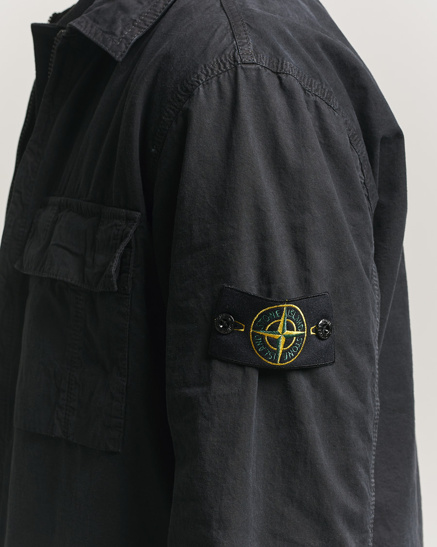 Herre | Skjorter | Stone Island | Brushed Cotton Canvas Zip Overshirt Black