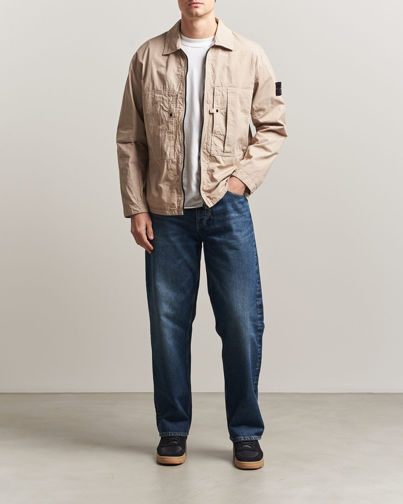 Herre | Skjorter | Stone Island | Cotton Ripstop Zip Overshirt Desert