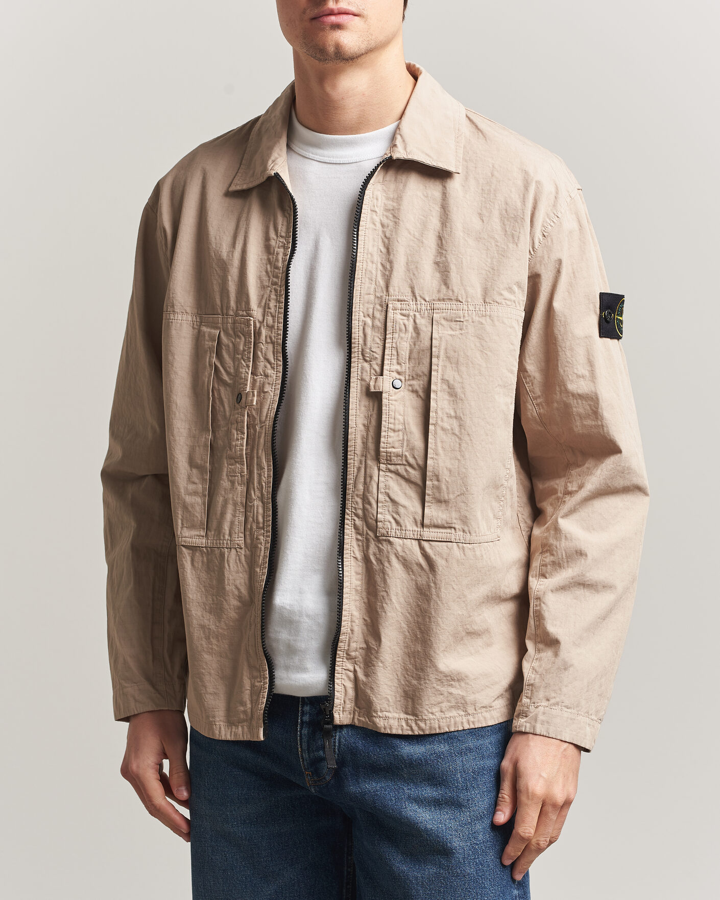 Herre | Skjorter | Stone Island | Cotton Ripstop Zip Overshirt Desert