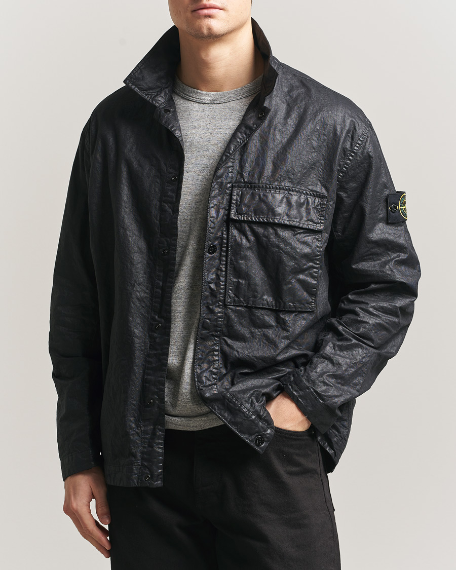 Herre | Skjorter | Stone Island | Garment Dyed Nylon Zip Overshirt Black