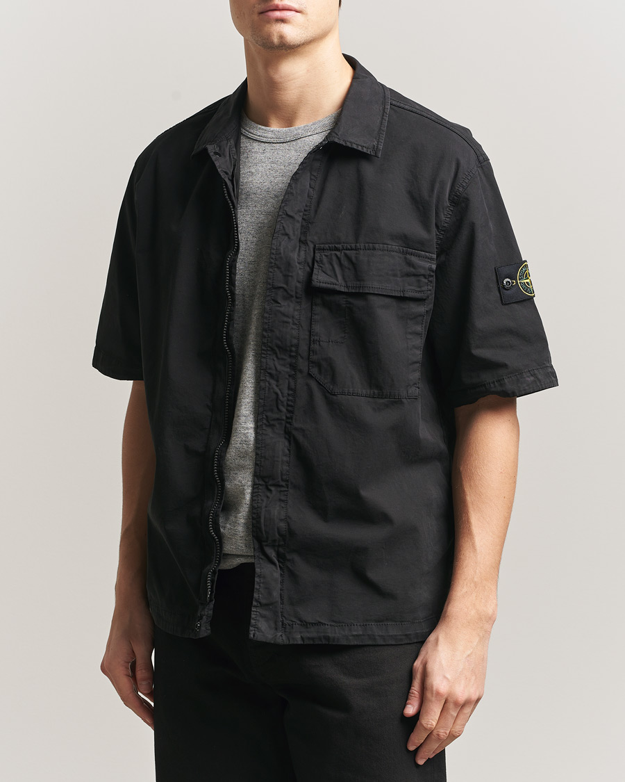 Herre | Skjorter | Stone Island | Organic Cotton Twill Short Sleeve Shirt Black