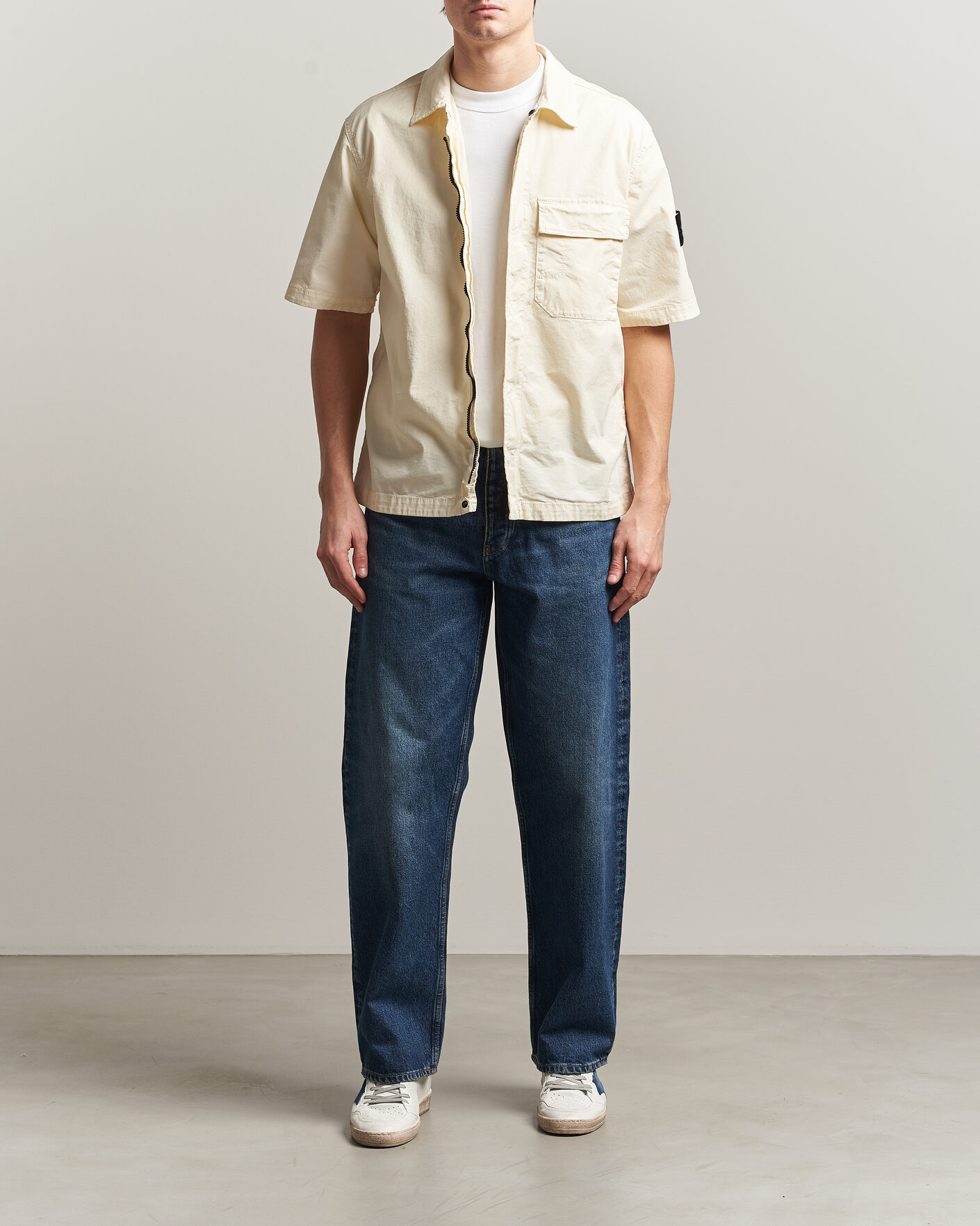 Herre | Skjorter | Stone Island | Organic Cotton Twill Short Sleeve Shirt Ivory