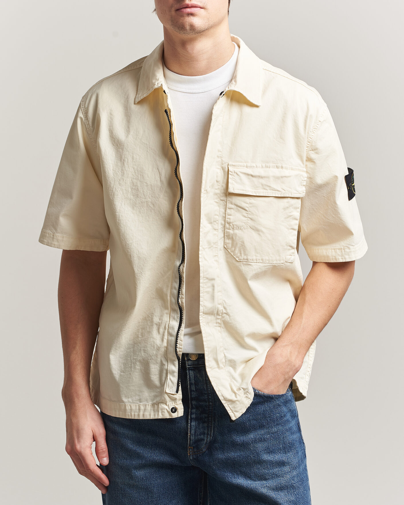 Herre | Skjorter | Stone Island | Organic Cotton Twill Short Sleeve Shirt Ivory