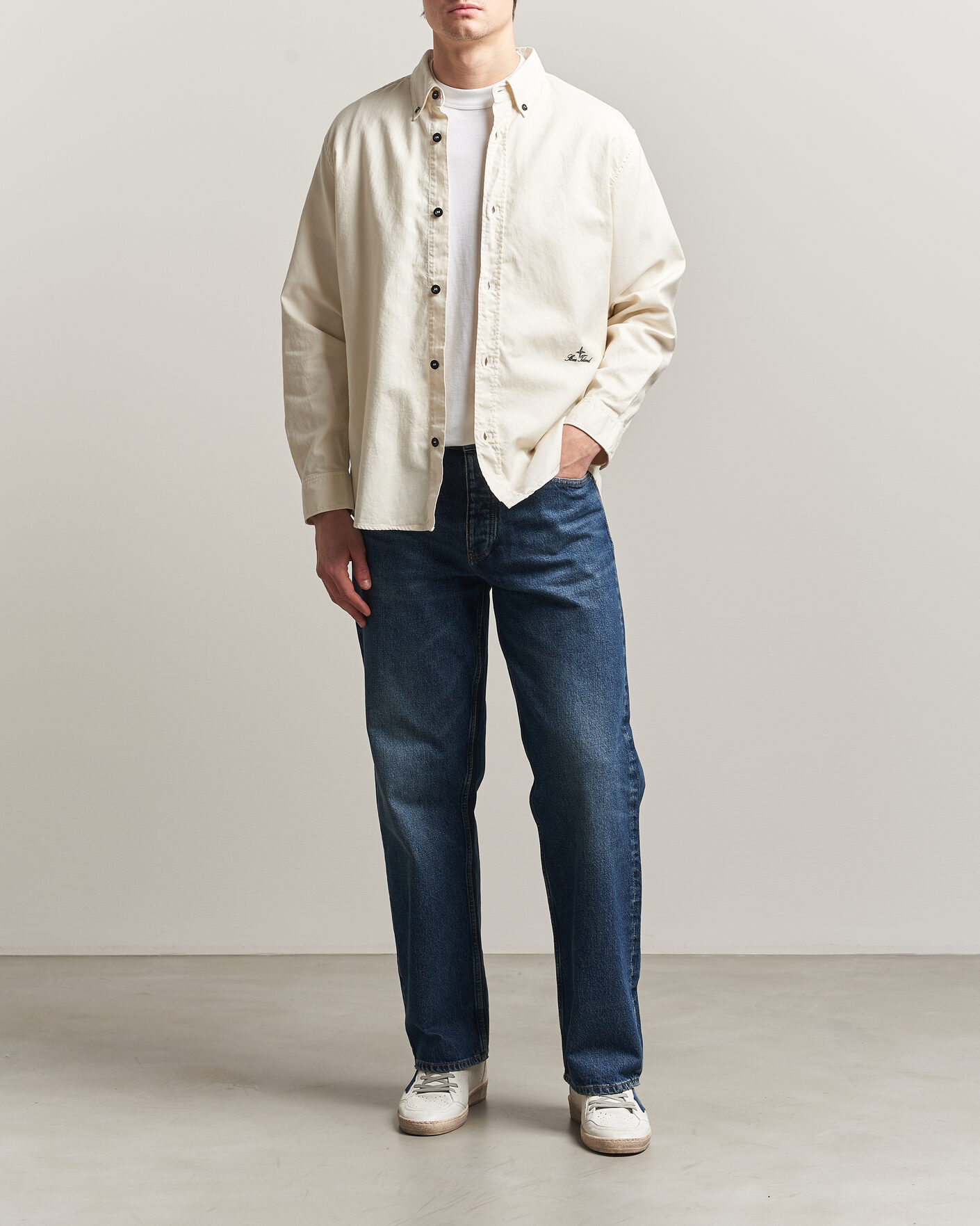 Herre | Skjorter | Stone Island | Organic Cotton Oxford Shirt Ivory