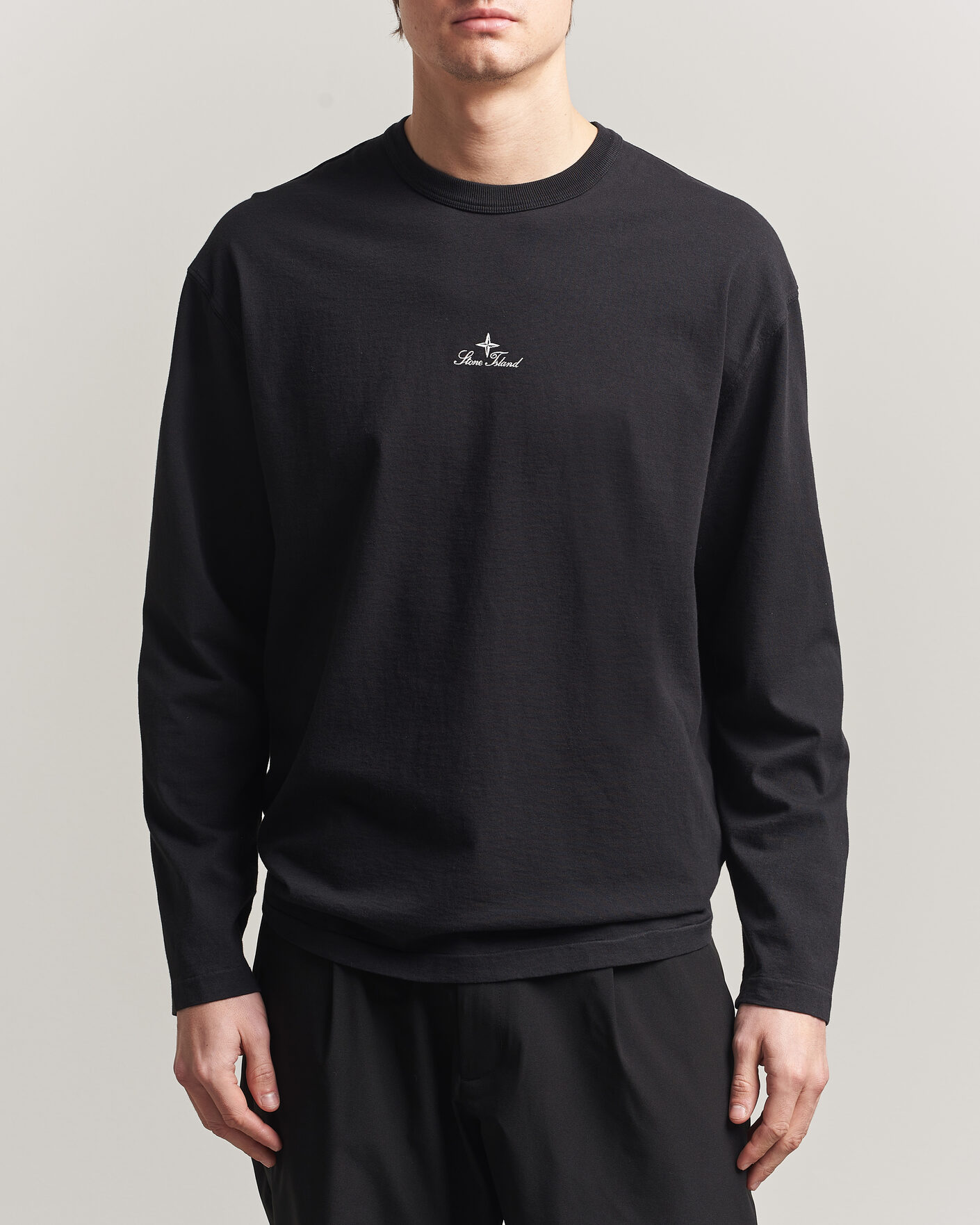 Herre | T-Shirts | Stone Island | Organic Cotton Jersey Long Sleeve Logo T-Shirt Black