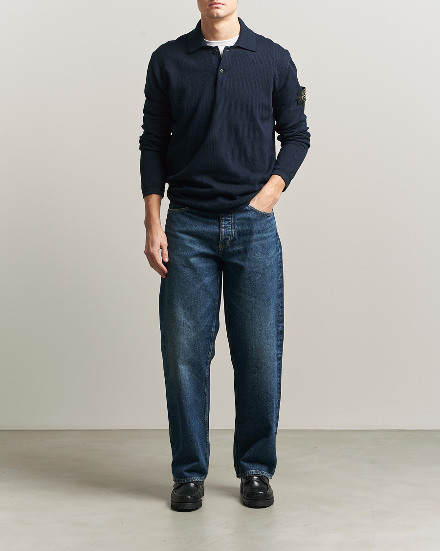 Herre | Gensere | Stone Island | Micro Stitch Knitted Cotton Polo Navy
