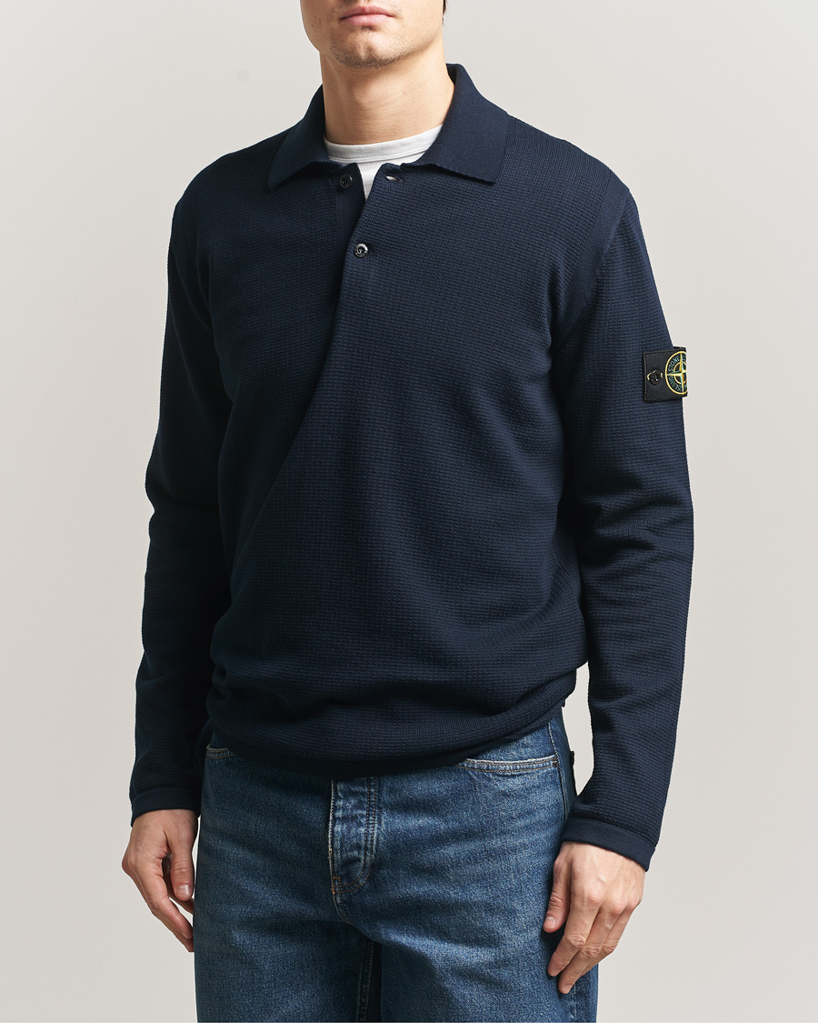 Herre | Gensere | Stone Island | Micro Stitch Knitted Cotton Polo Navy