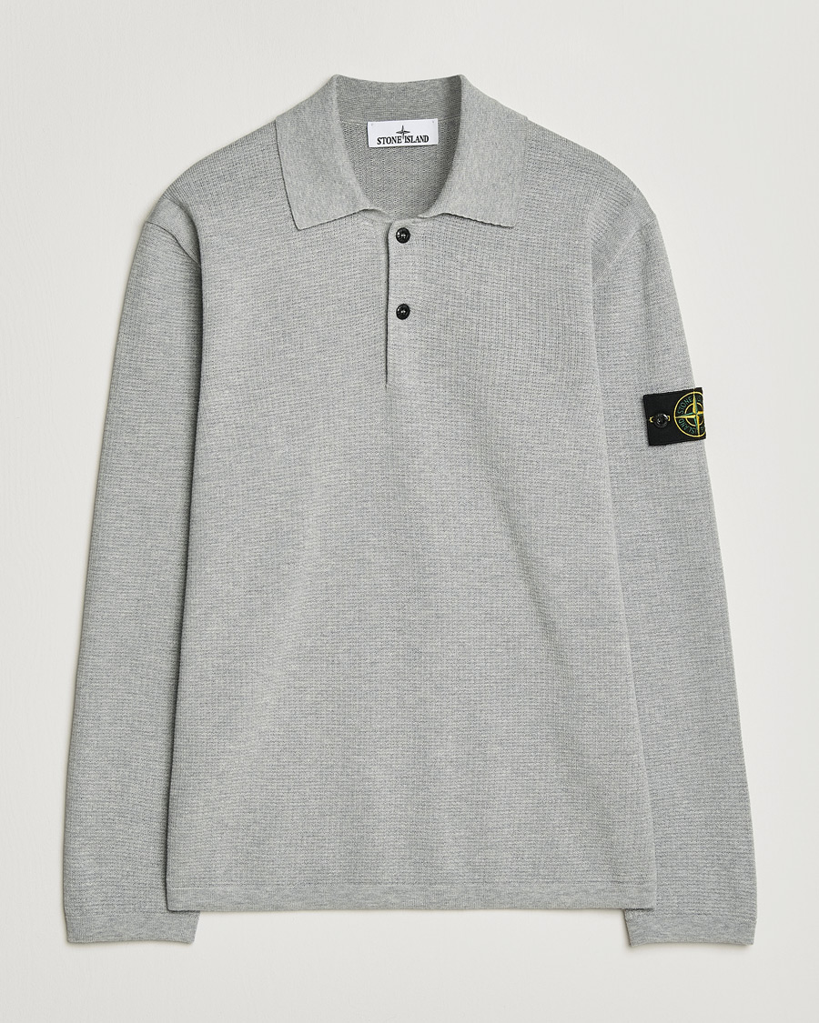 Herre | Gensere | Stone Island | Micro Stitch Knitted Cotton Polo Melange Pearl Grey