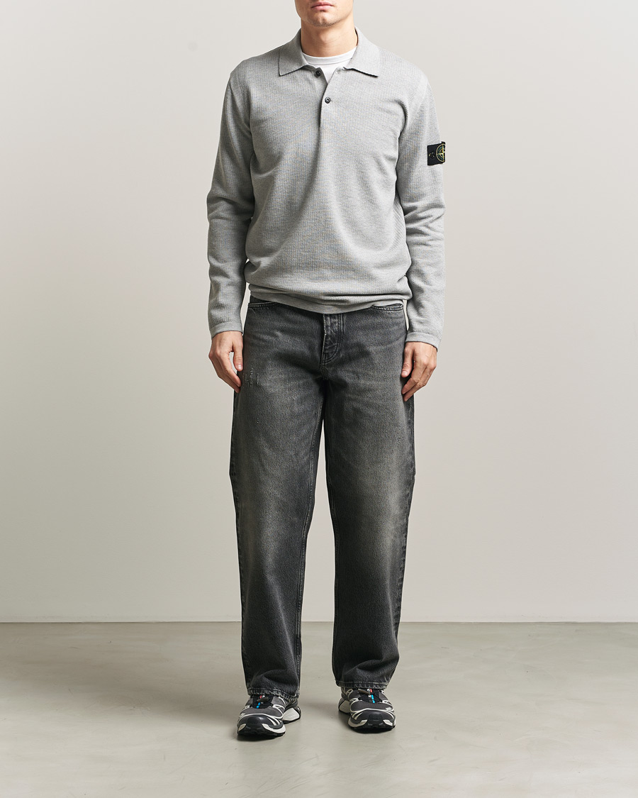 Herre | Gensere | Stone Island | Micro Stitch Knitted Cotton Polo Melange Pearl Grey