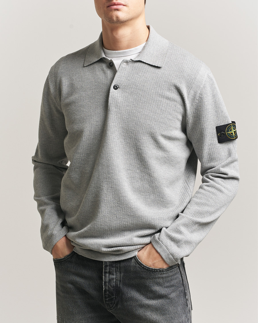 Herre | Gensere | Stone Island | Micro Stitch Knitted Cotton Polo Melange Pearl Grey