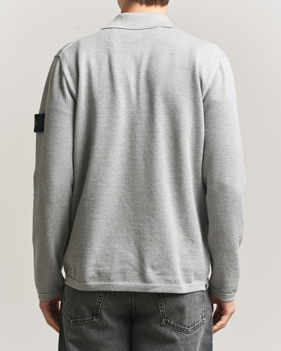 Herre | Gensere | Stone Island | Micro Stitch Knitted Cotton Polo Melange Pearl Grey
