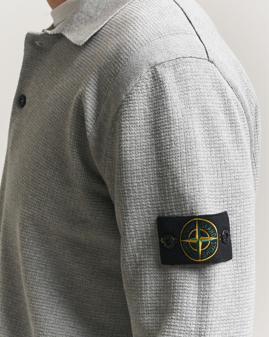 Herre | Gensere | Stone Island | Micro Stitch Knitted Cotton Polo Melange Pearl Grey