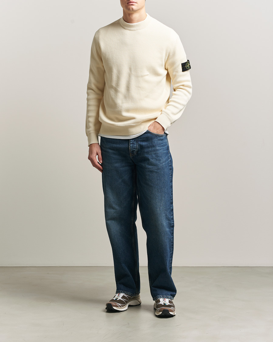 Herre | Gensere | Stone Island | Ribbed Soft Organic Cotton Crewneck Ivory