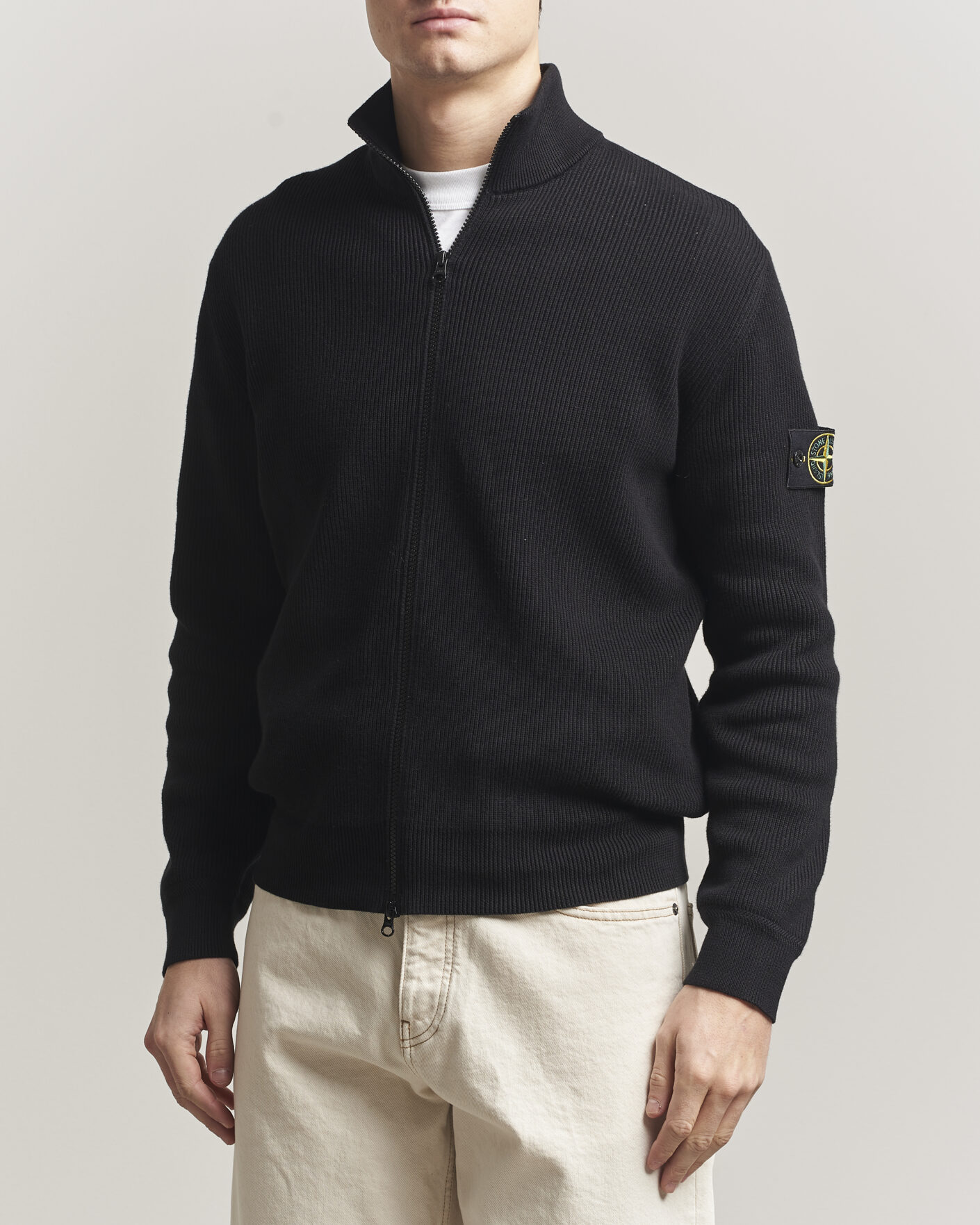 Herre | Gensere | Stone Island | Ribbed Soft Organic Cotton Full Zip Black