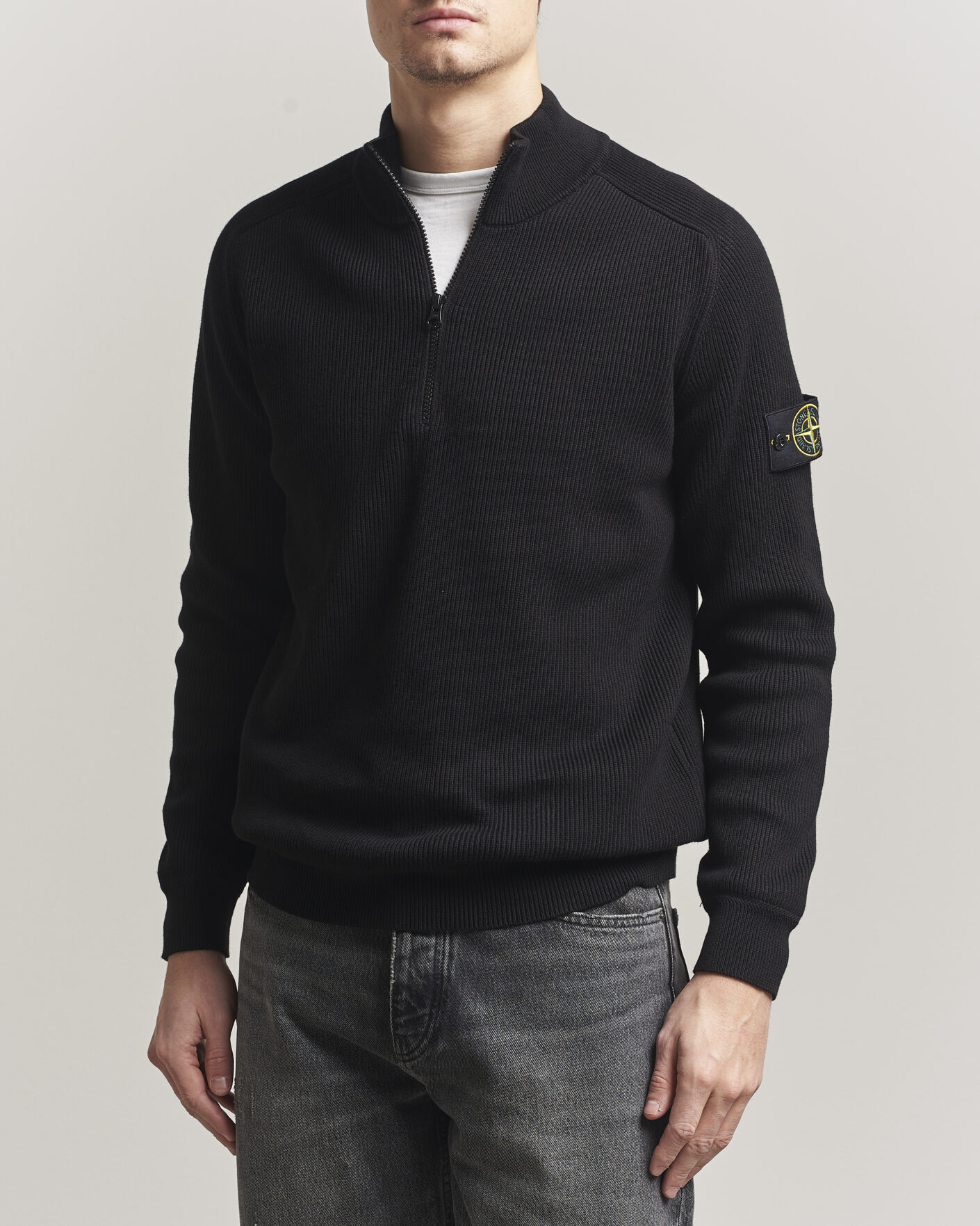 Herre | Gensere | Stone Island | Ribbed Soft Organic Cotton Half Zip Black
