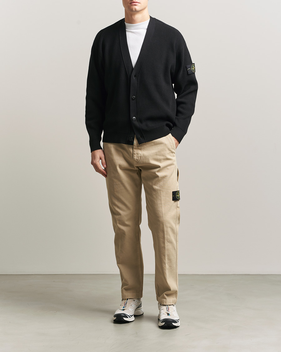 Herre | Gensere | Stone Island | Ribbed Soft Organic Cotton Cardigan Black