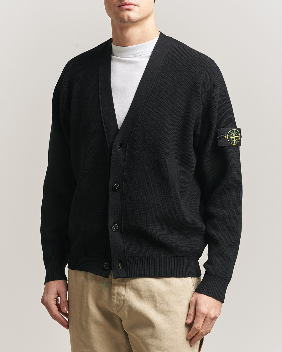 Herre | Gensere | Stone Island | Ribbed Soft Organic Cotton Cardigan Black