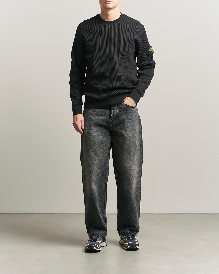 Herre | Gensere | Stone Island | Organic Cotton Waffle Fleece Sweatshirt Black