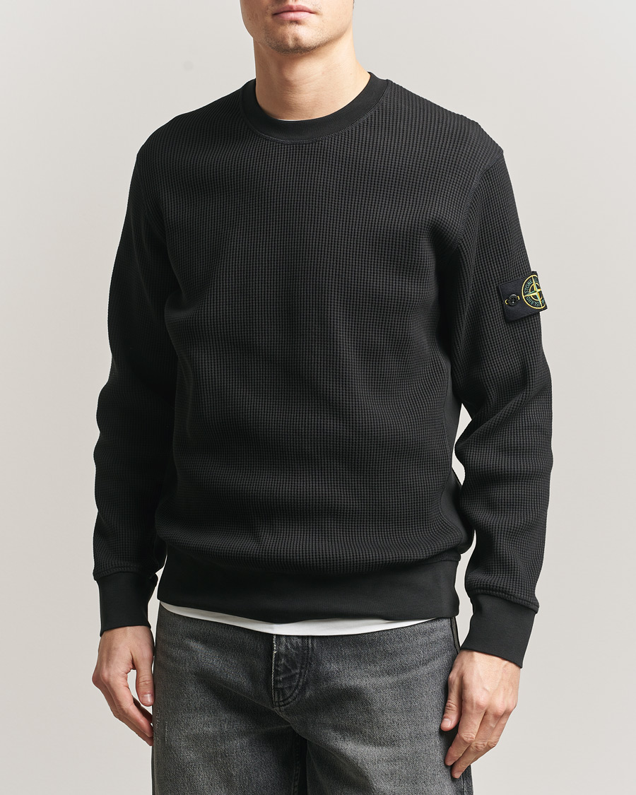Herre | Gensere | Stone Island | Organic Cotton Waffle Fleece Sweatshirt Black