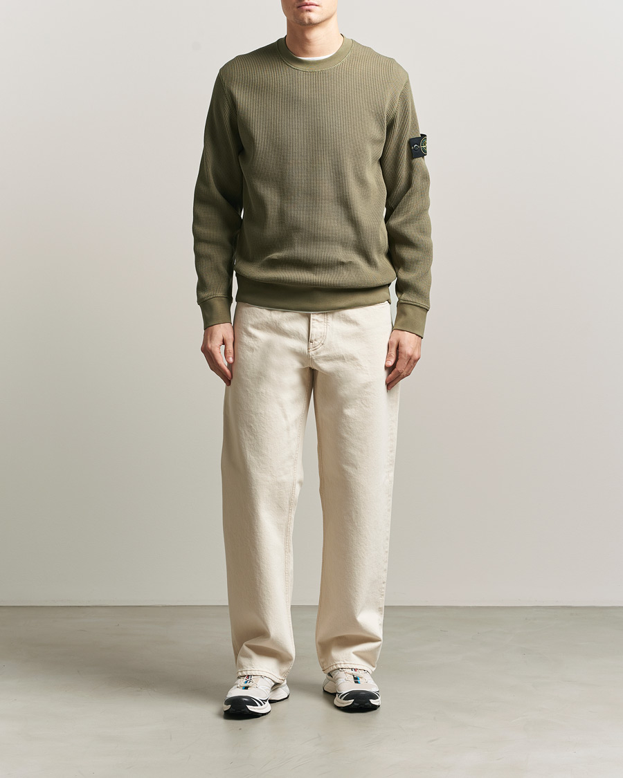 Herre | Gensere | Stone Island | Organic Cotton Waffle Fleece Sweatshirt Military