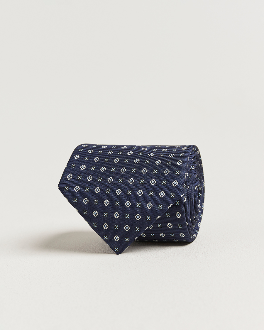 Herre | Slips | E. Marinella | 3-Fold Printed Silk Tie Navy