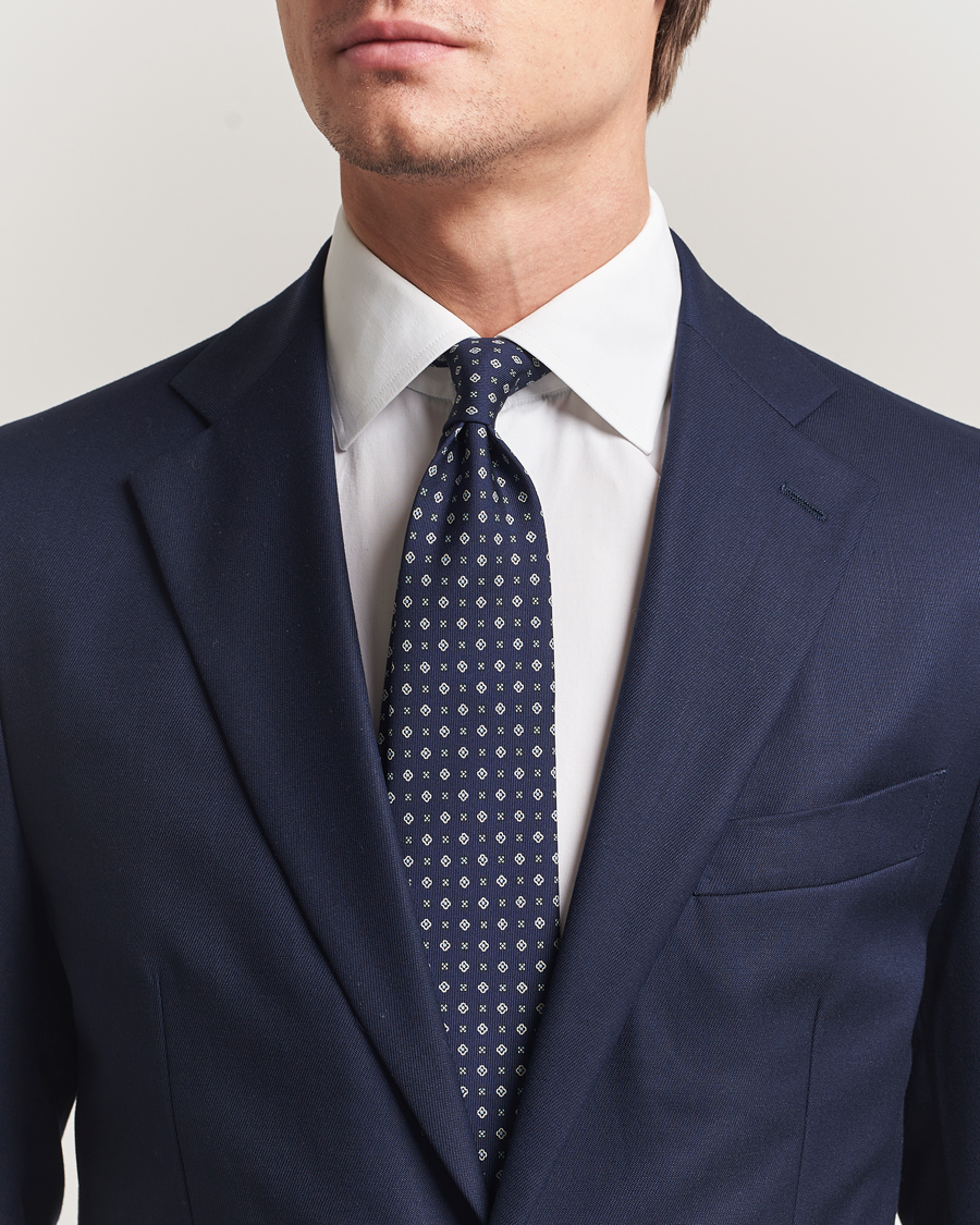 Herre | Slips | E. Marinella | 3-Fold Printed Silk Tie Navy