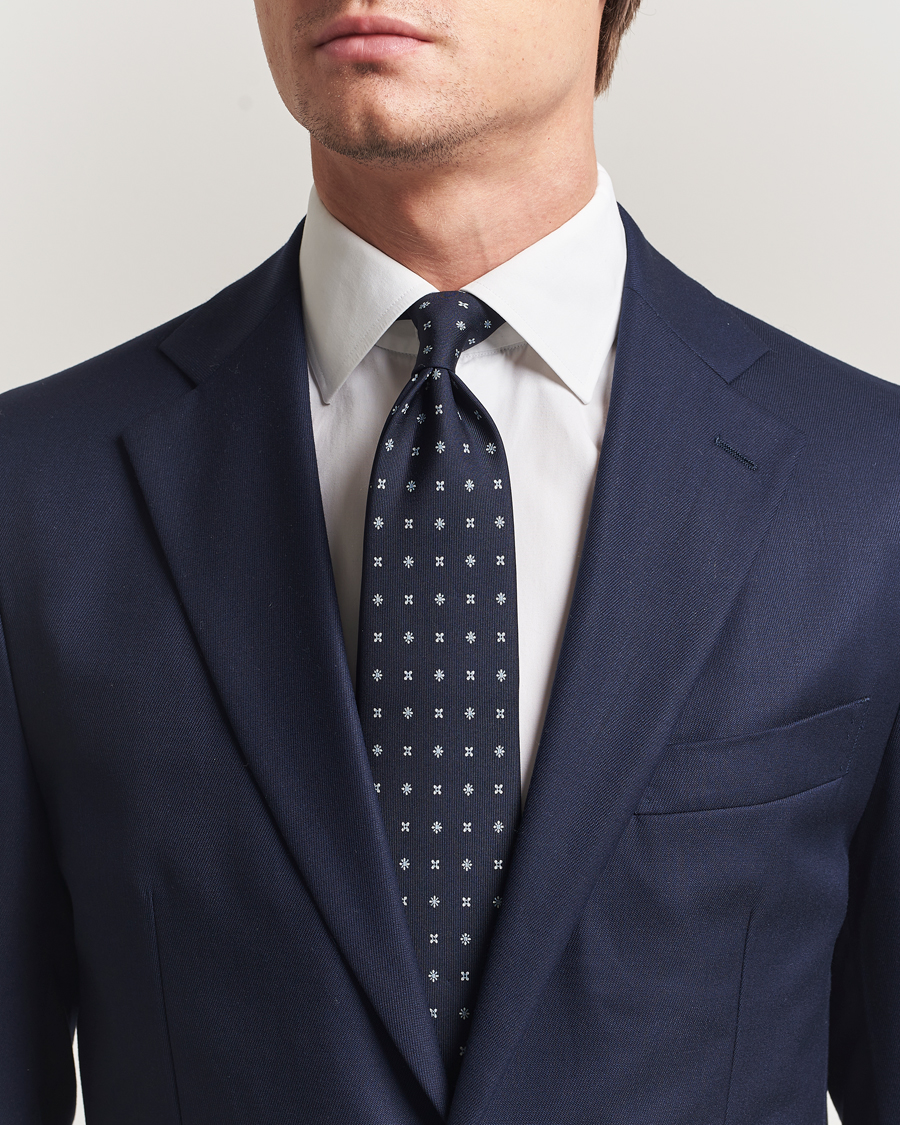 Herre | Slips | E. Marinella | 3-Fold Printed Silk Tie Navy