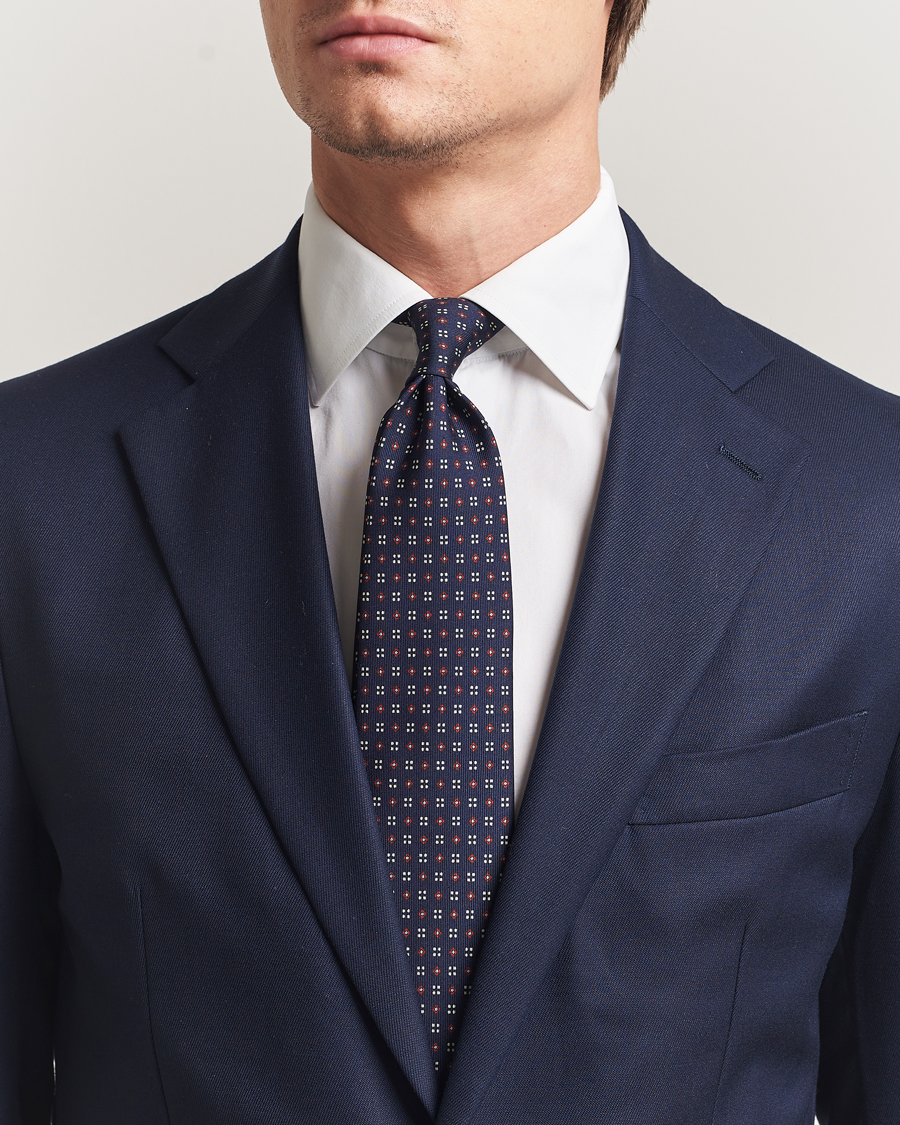 Herre | Slips | E. Marinella | 3-Fold Printed Silk Tie Navy