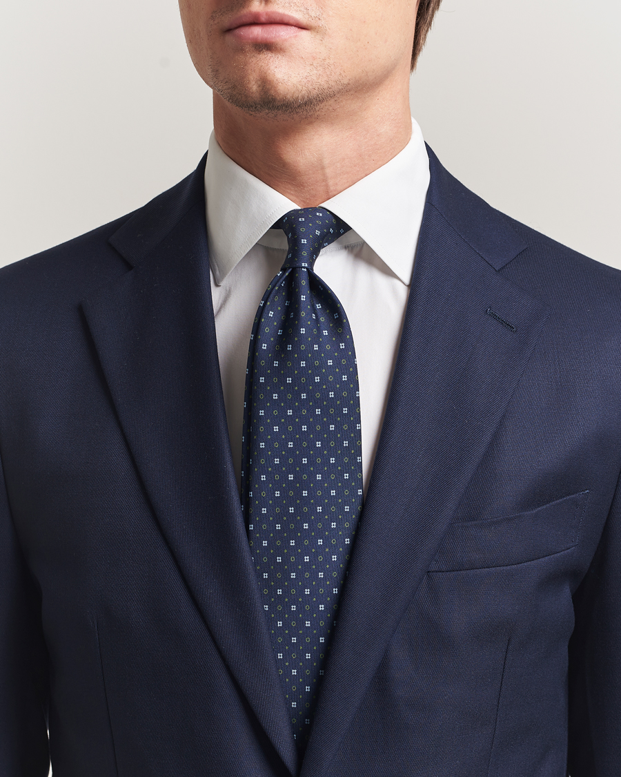 Herre | Slips | E. Marinella | 3-Fold Printed Silk Tie Dark Blue