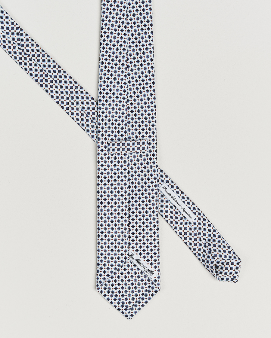 Herre | Slips | E. Marinella | 3-Fold Printed Silk Tie Blue/White