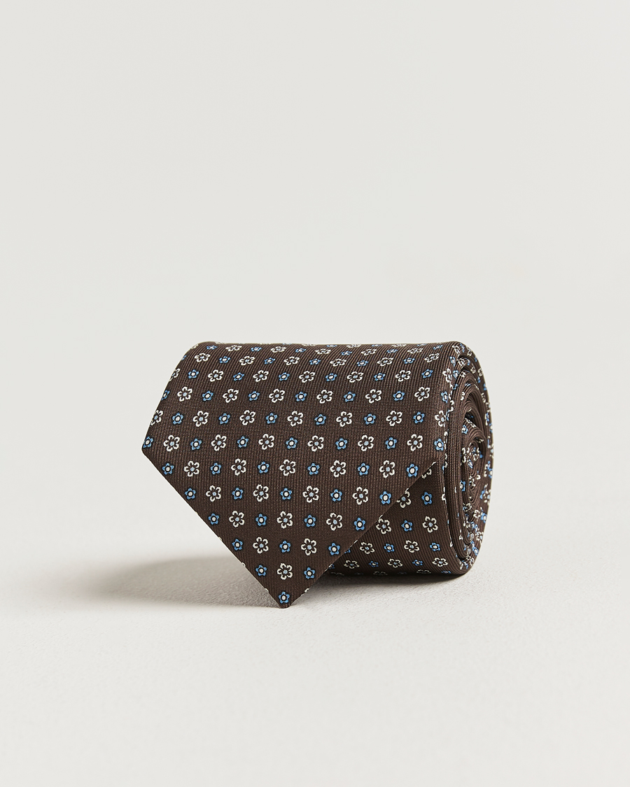 Herre | Slips | E. Marinella | 3-Fold Printed Silk Tie Brown