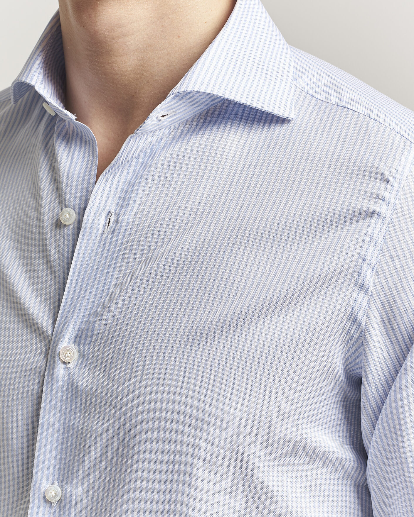 Herre | Skjorter | Finamore Napoli | Milano Slim Royal Oxford Dress Shirt Light Blue Stripe