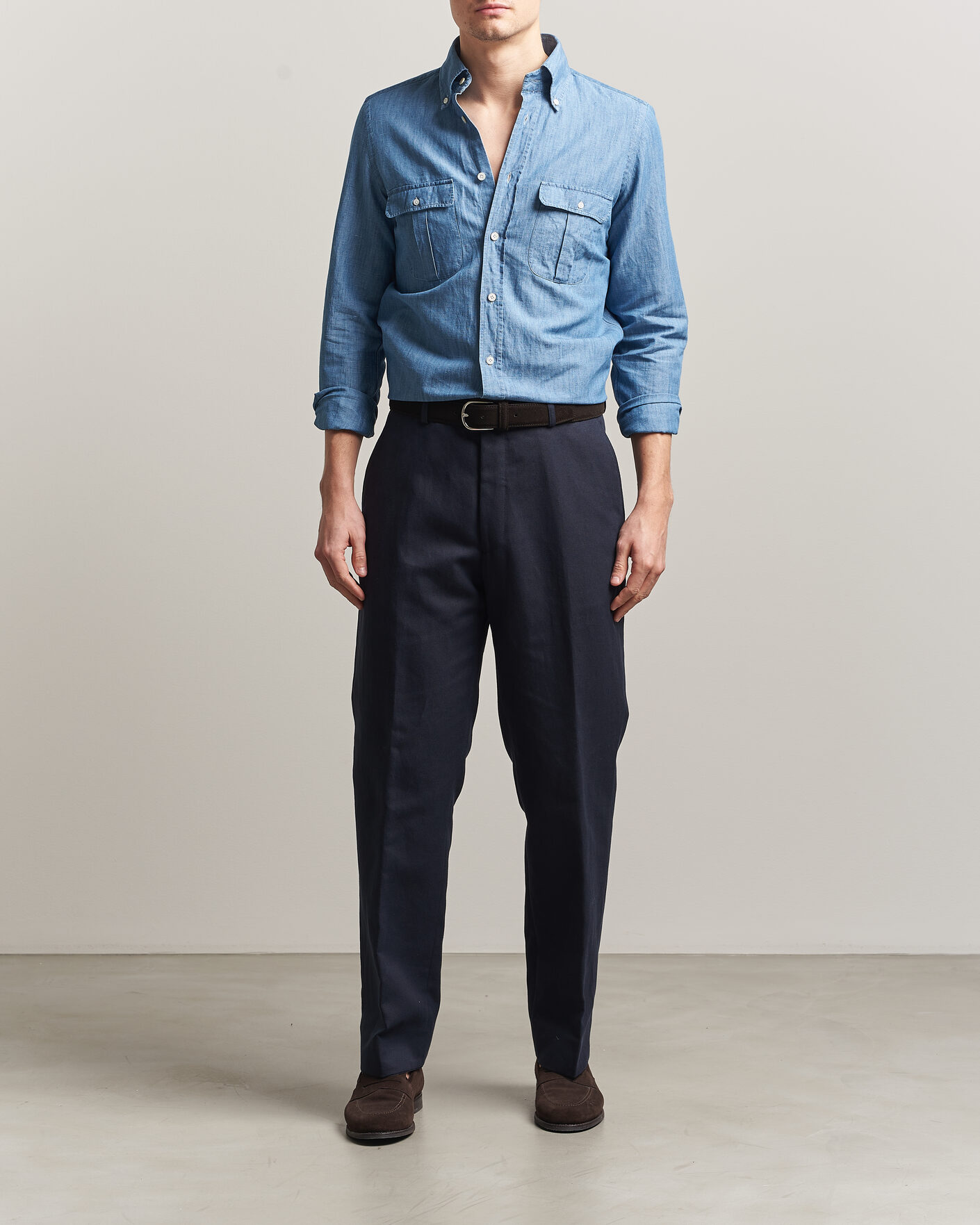 Herre | Skjorter | Finamore Napoli | Double Pocket Overshirt Light Blue
