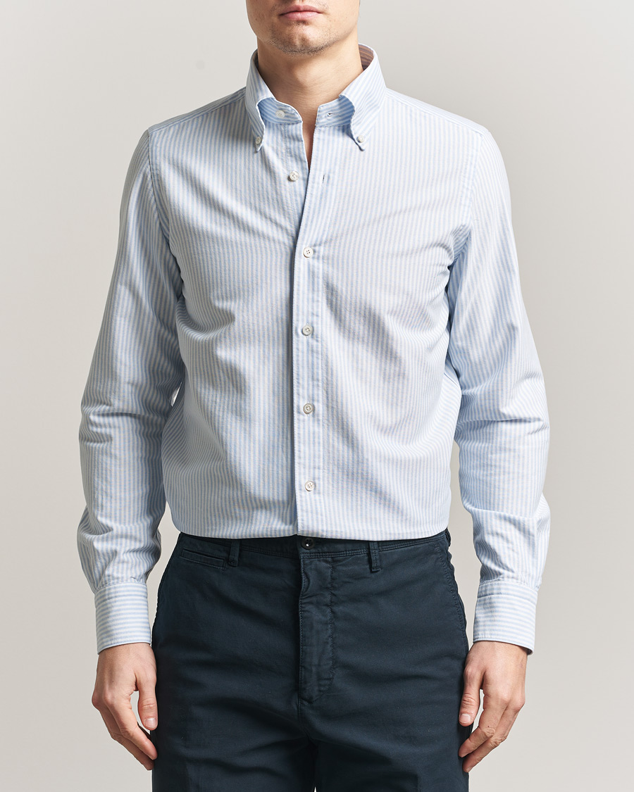 Herre | Skjorter | Finamore Napoli | Gaeta Oxford Button Down Shirt Light Blue Stripe