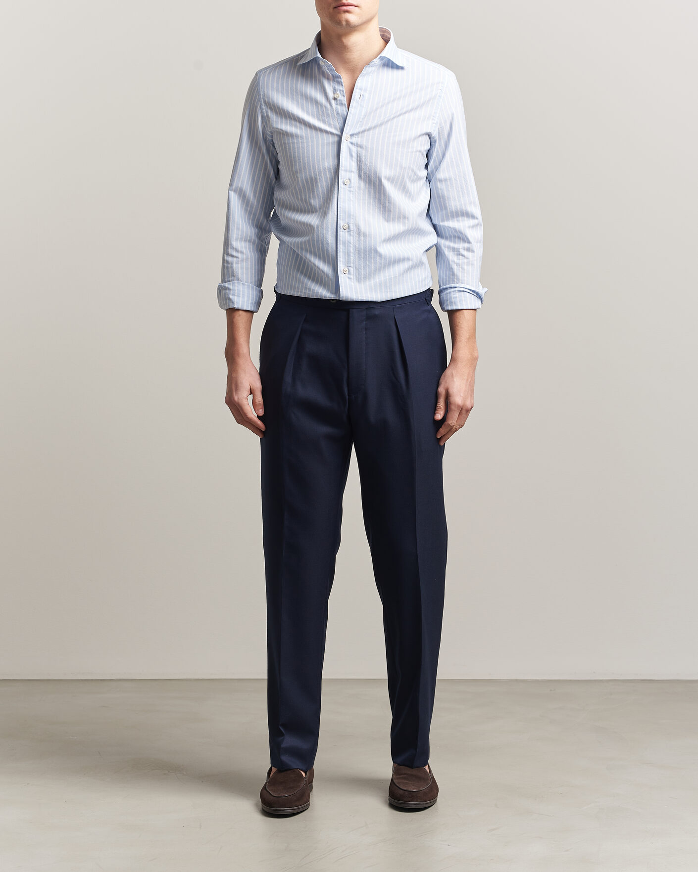 Herre | Skjorter | Finamore Napoli | Gaeta Pinpoint Oxford Shirt Light Blue Stripe