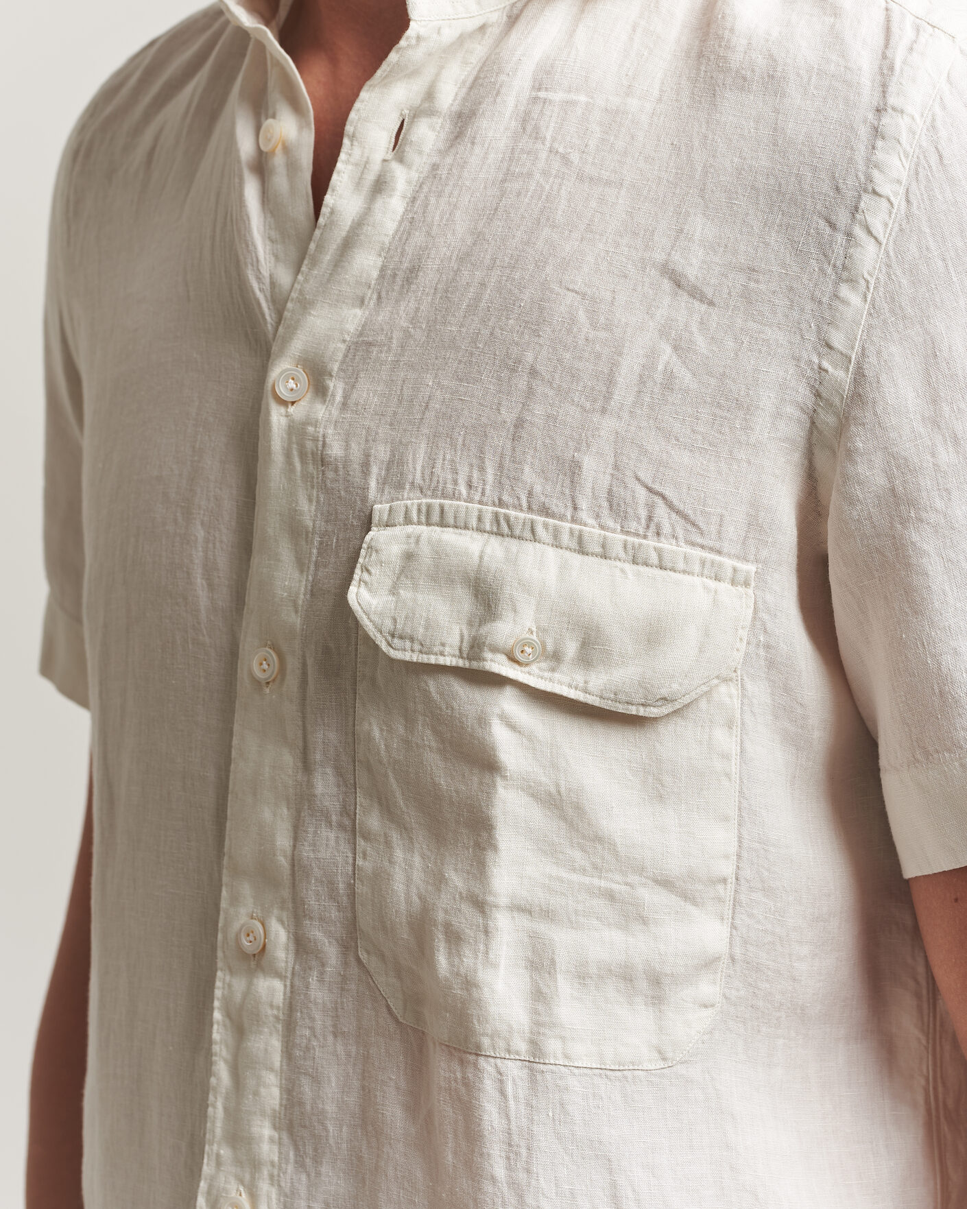 Herre | Skjorter | Finamore Napoli | Linen Short Sleeve Sport Shirt Off White