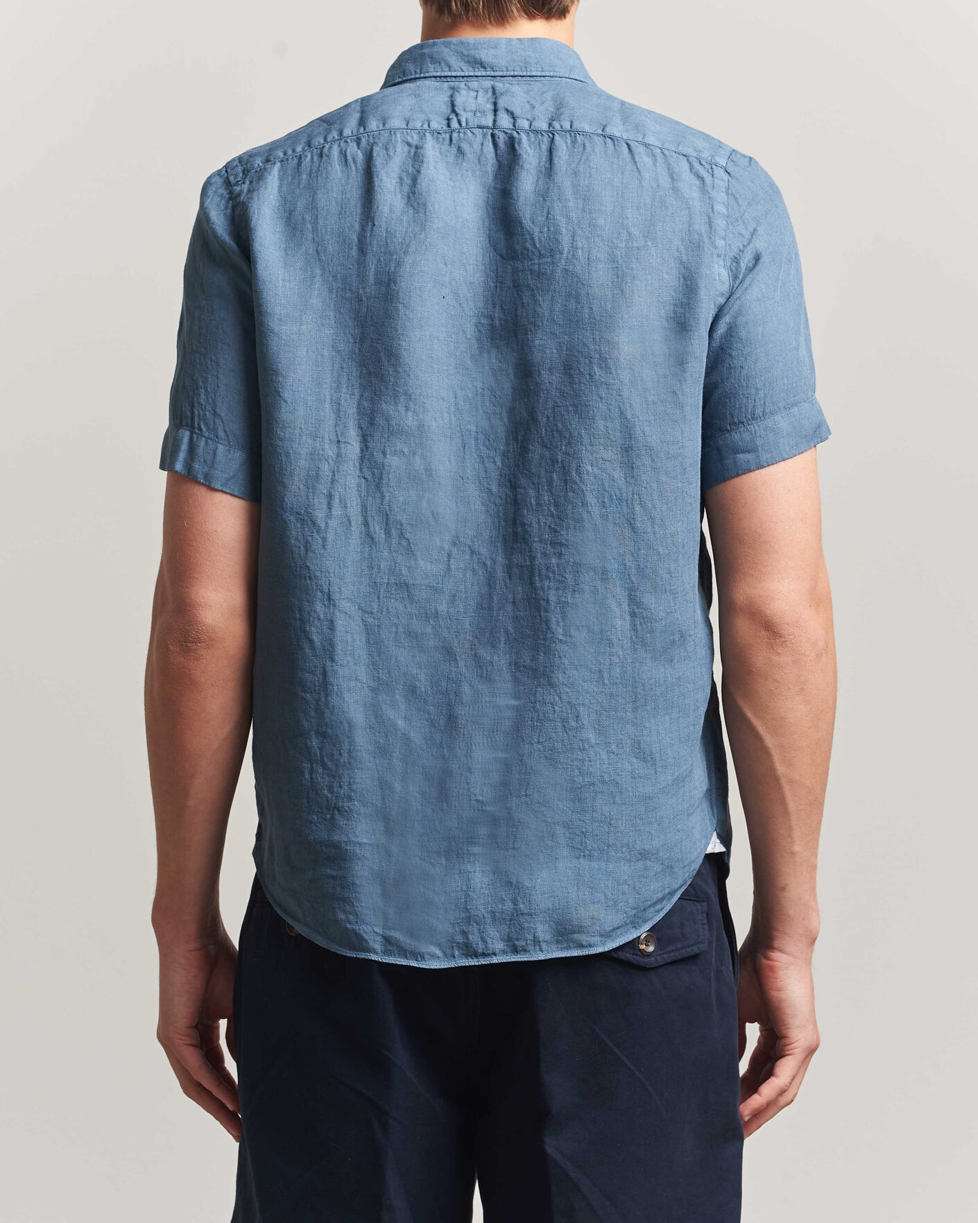 Herre | Skjorter | Finamore Napoli | Linen Short Sleeve Sport Shirt Dark Blue