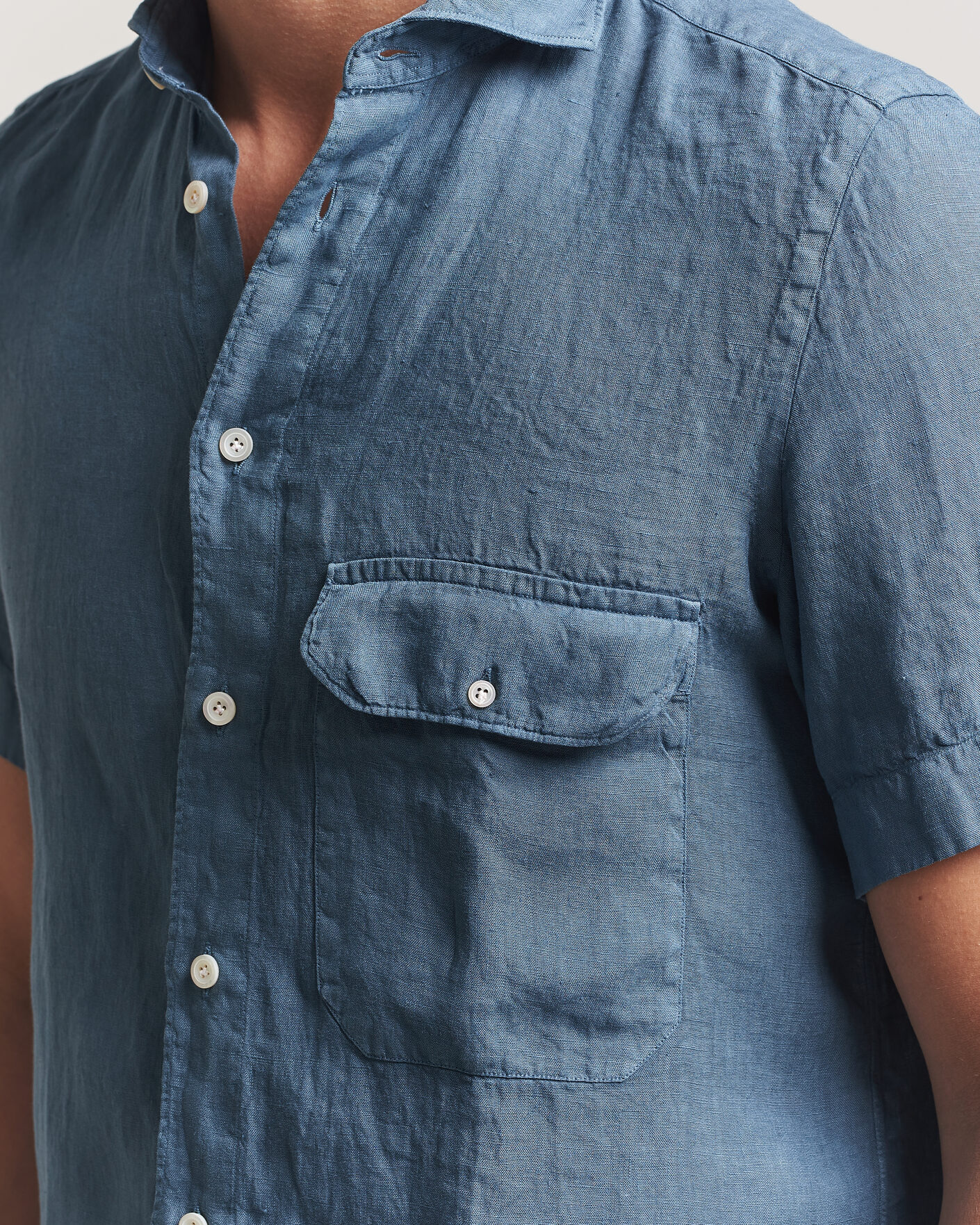Herre | Skjorter | Finamore Napoli | Linen Short Sleeve Sport Shirt Dark Blue