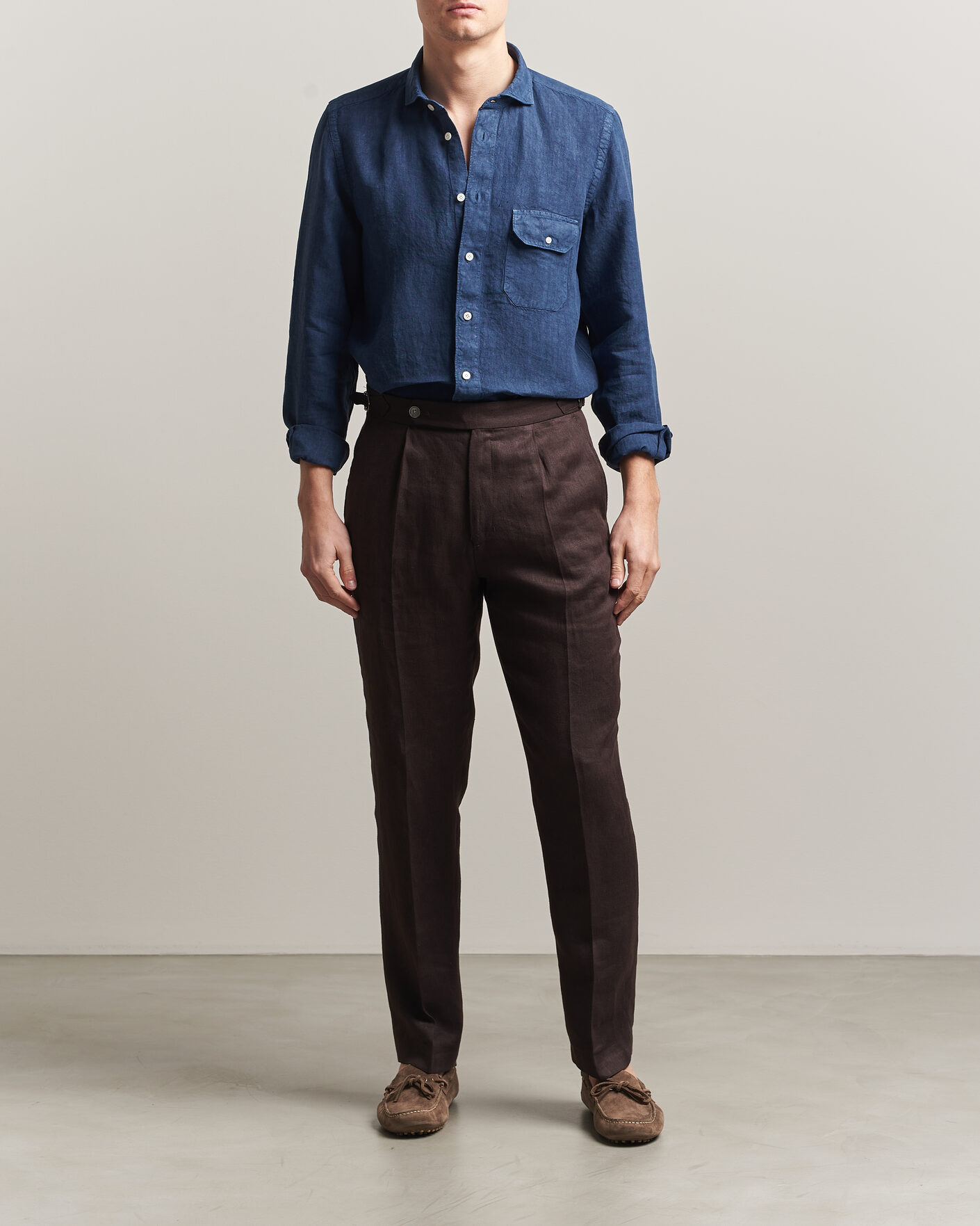 Herre | Skjorter | Finamore Napoli | Salina Garment Dyed Linen Overshirt Navy