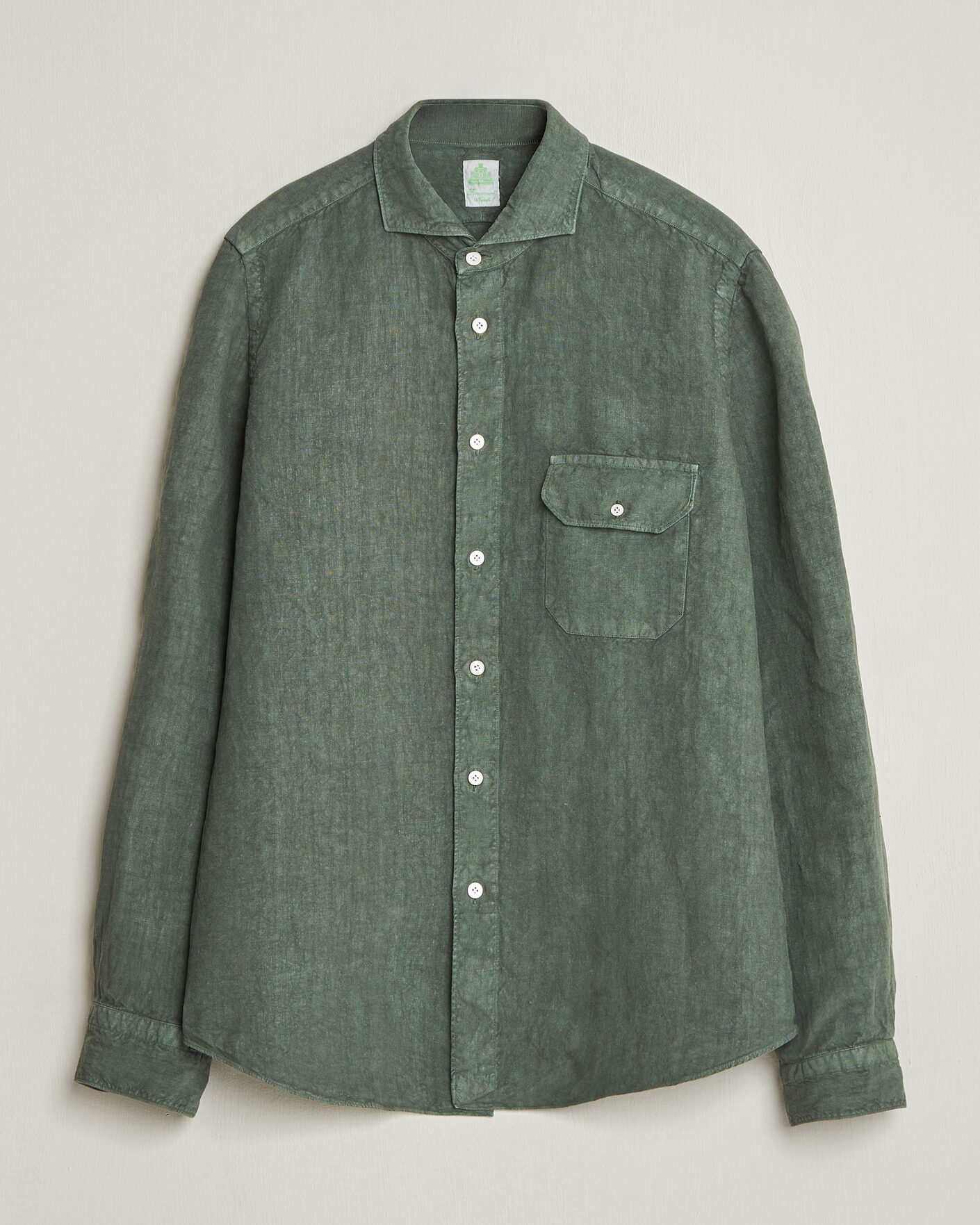 Herre | Skjorter | Finamore Napoli | Salina Garment Dyed Linen Overshirt Dark Green