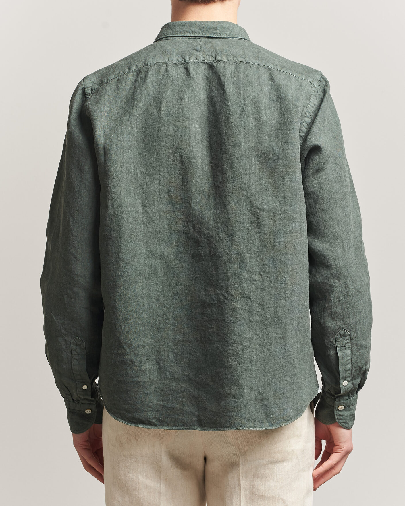 Herre | Skjorter | Finamore Napoli | Salina Garment Dyed Linen Overshirt Dark Green