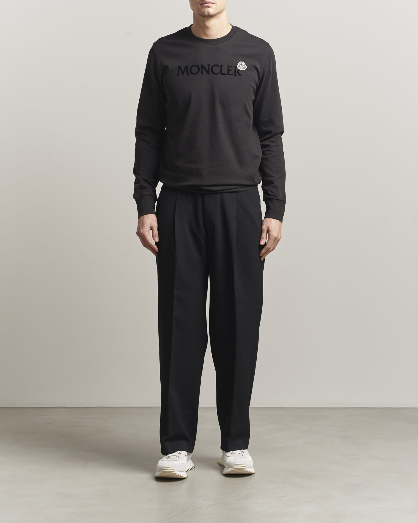 Herre | T-Shirts | Moncler | Lettering Logo Long Sleeve T-Shirt Black